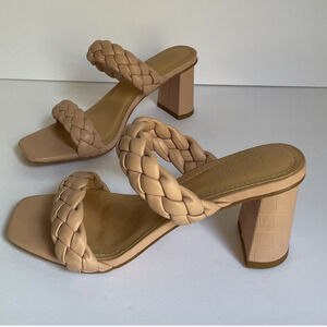 Wide Cushionaire Iris Braided Block Heel Sandals Nude Size 8W Square Toe